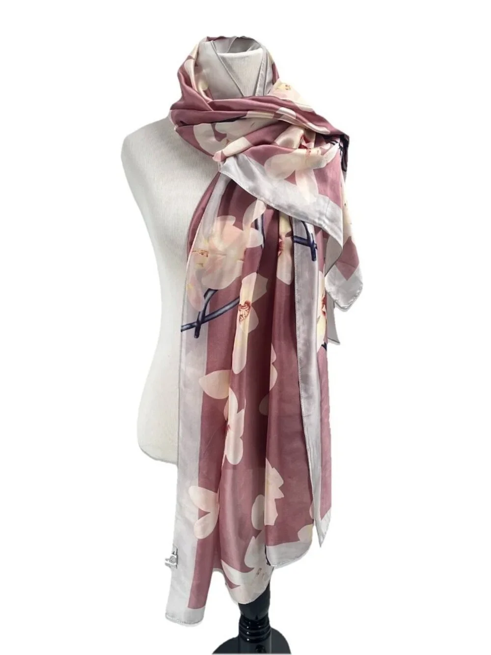 Modena Pink Orchid Floral Oversized Wrap Shawl Scarf Silk Feel 72 x 36 Feminine